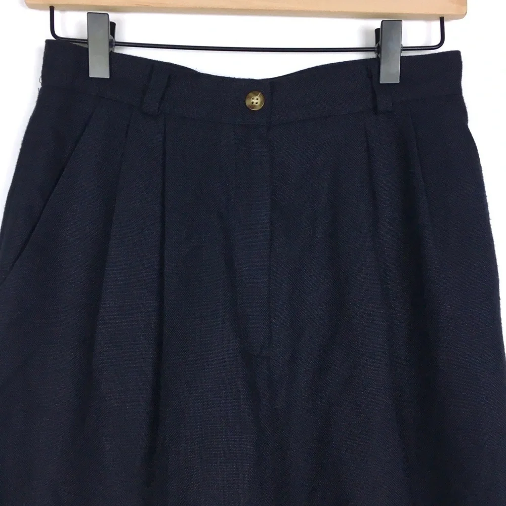 VINTAGE Mom Shorts Ultra High Waist Woven Navy Blue 80s 90s Retro Golf Size 8
